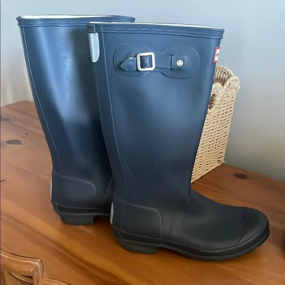 Hunter Blue Matte Finish Tall Waterproof Boots